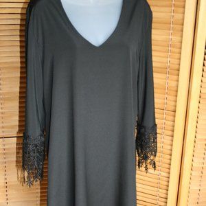 Union of Angels Black V-Neck Dress with Lace Sleeves Size L